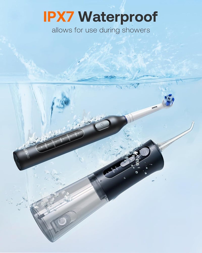Bitvae Water Dental Flosser Teeth Picks, Cordless Water Flosser for Teeth, Braces, Dental Care and Rechargeable Rotary Electric Toothbrush Combo Set, 4 Tips, 4 Brush Heads, Waterproof, Black, C5+R1 - Image 4